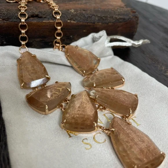 NWT Harlie Rose Gold Statement Necklace in Gold Dusted Glass! - Picture 3 of 5